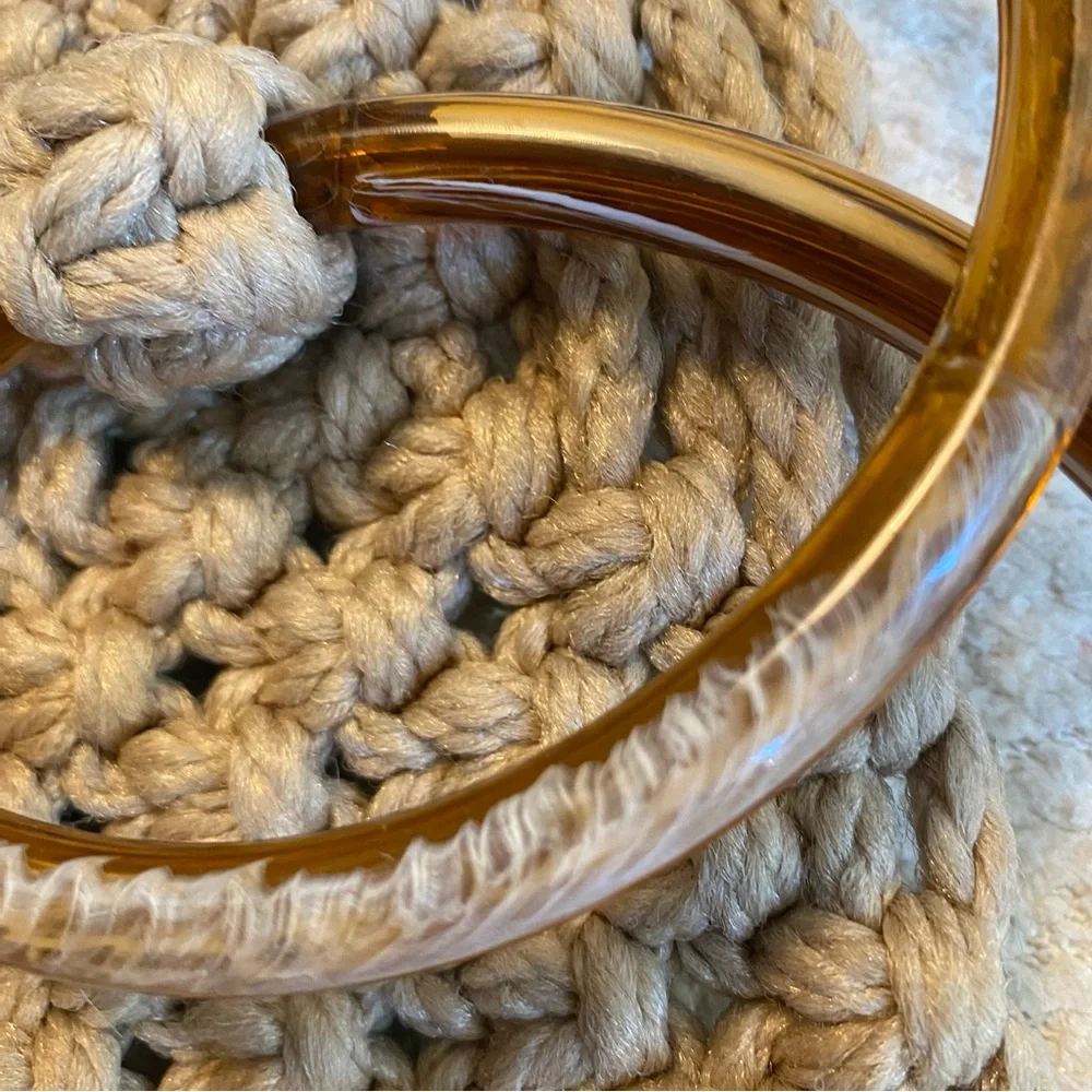 Vintage MCM Macrame Bathroom Towel Holder W/ Ceramic Turtle Accent Towel Rings
